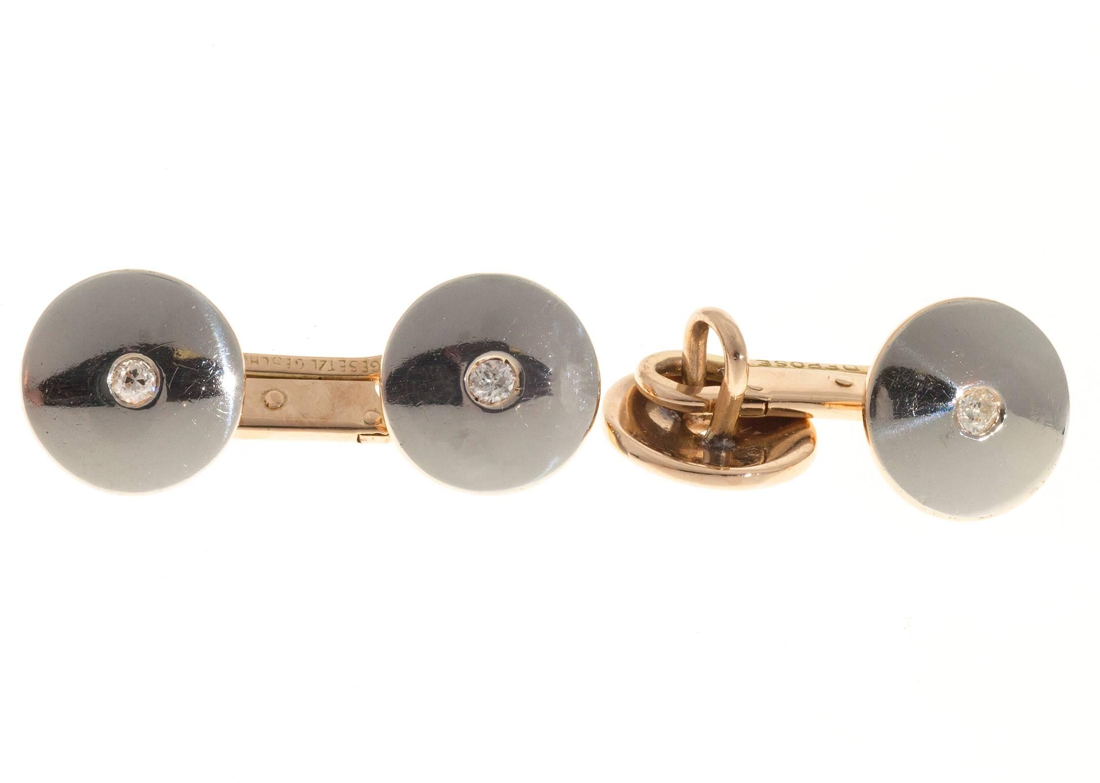 1900s Diamond Gold Platinum Double Sided Round Cufflinks In Good Condition In Stamford, CT