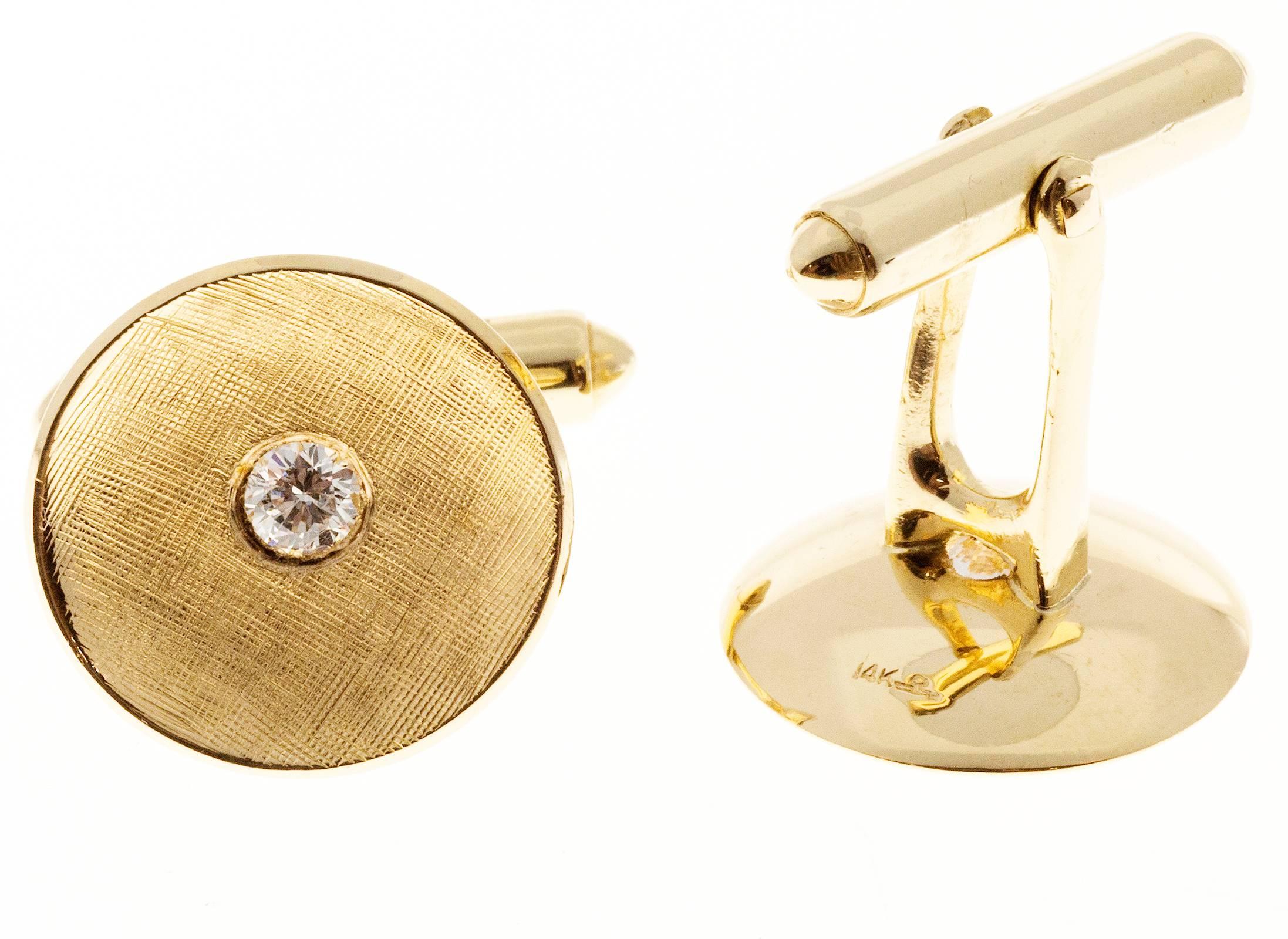 Men's Larter & Sons Diamond Round Concave Gold Cufflinks For Sale