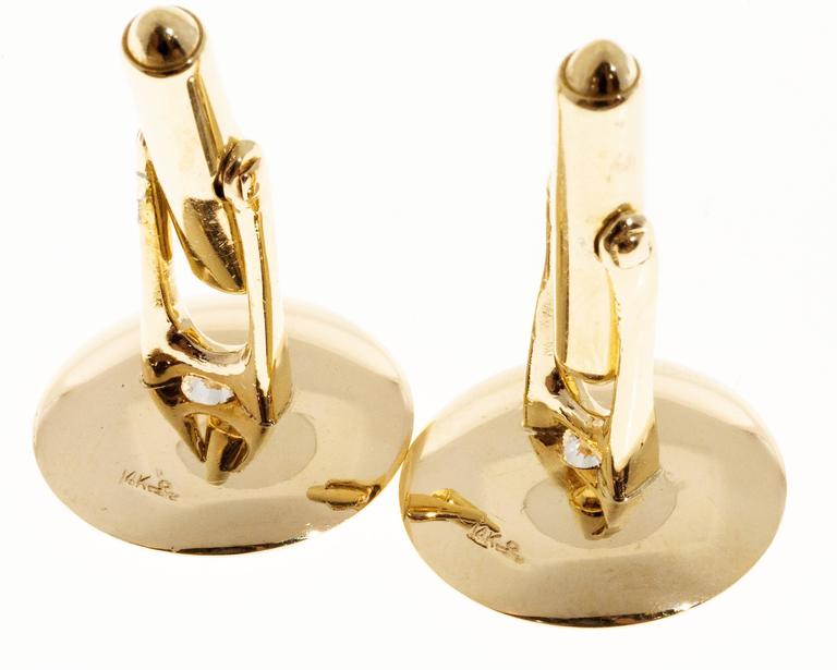 Larter & Sons Diamond Round Concave Gold Cufflinks For Sale 2