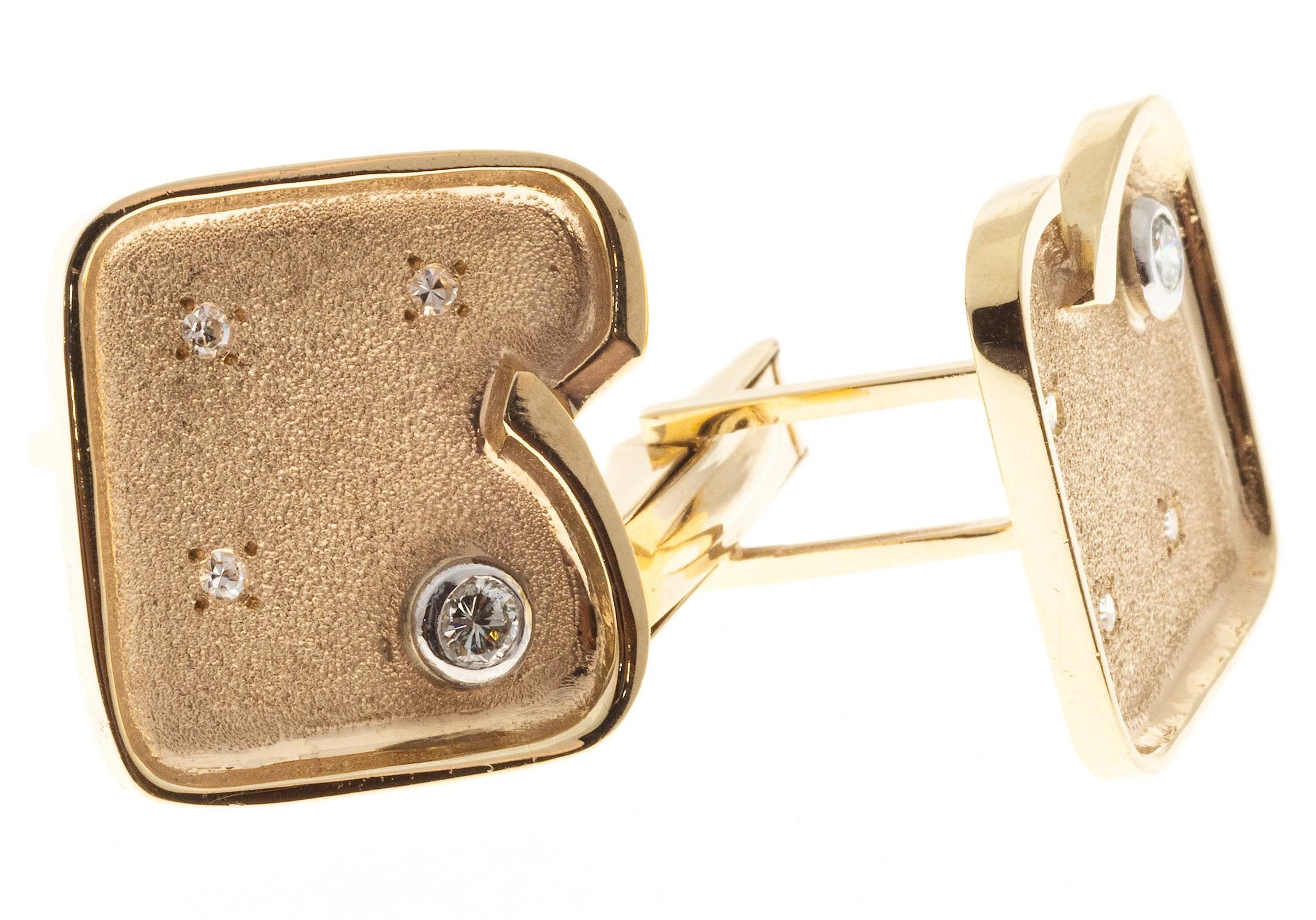 Men's 1960s Diamond Gold Textured Cufflinks For Sale