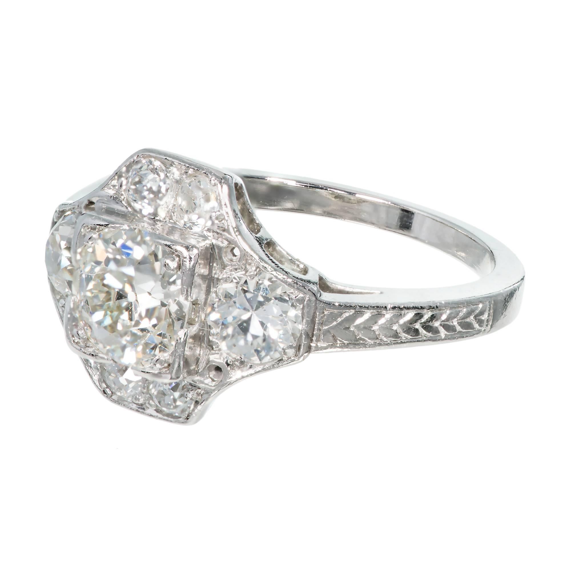 Art Deco 1930's Platinum engagement ring with original old European cut sparkly diamonds. crt

1 Old European cut diamond, approx. total weight .73cts, very bright and sparkly, H to I, SI3 Ideal cut, Depth: 60.2%  Table: 46%, small table and raised