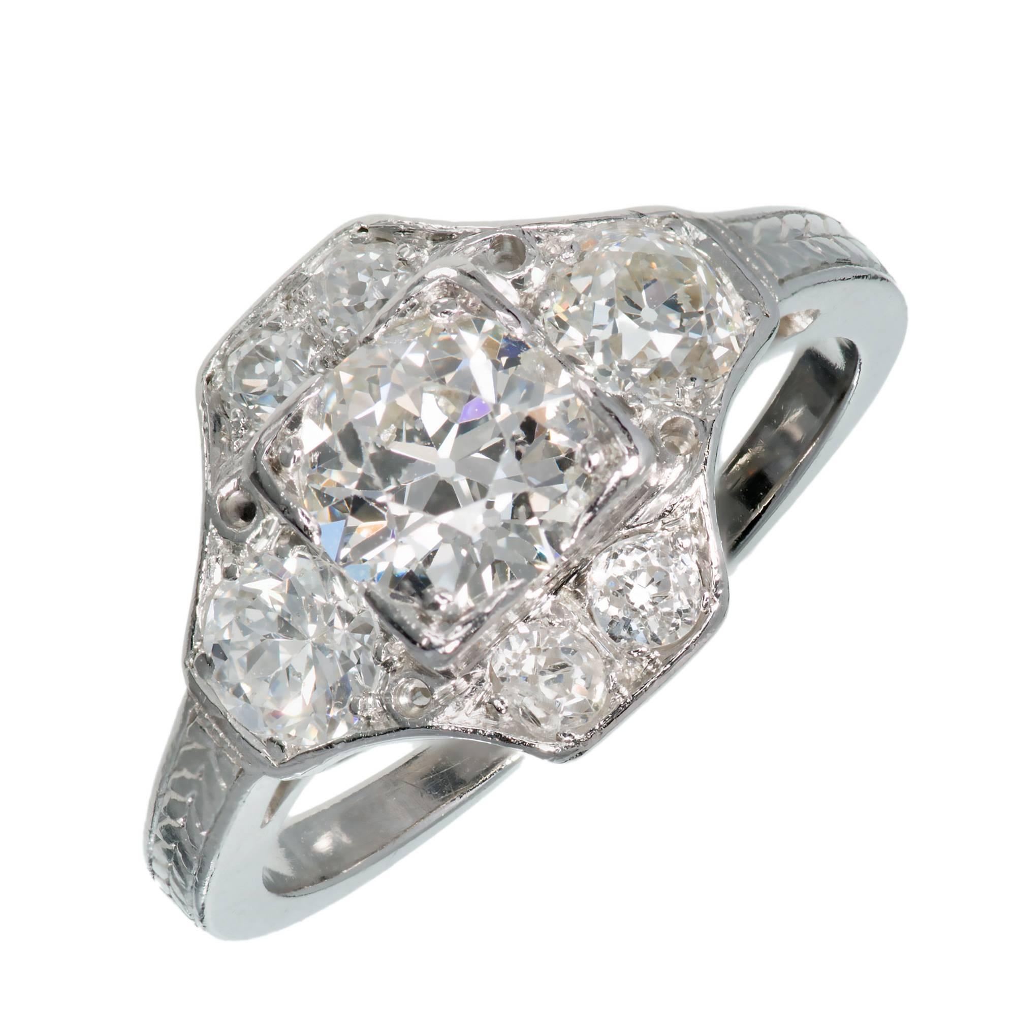 1930s Art Deco Diamond Platinum Engagement Ring  For Sale