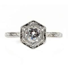 Art Deco Diamond Transitional Cut Filigree Gold Engagement Ring