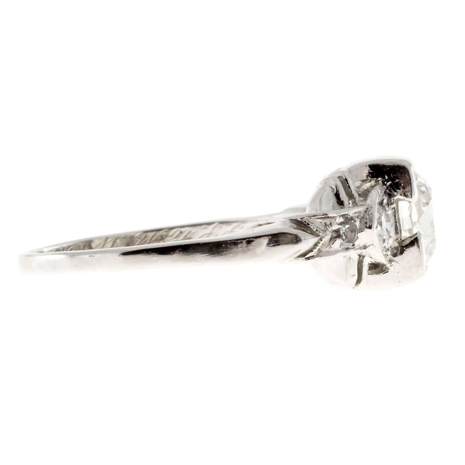 Round Cut Art Deco Diamond Platinum Engagement Ring