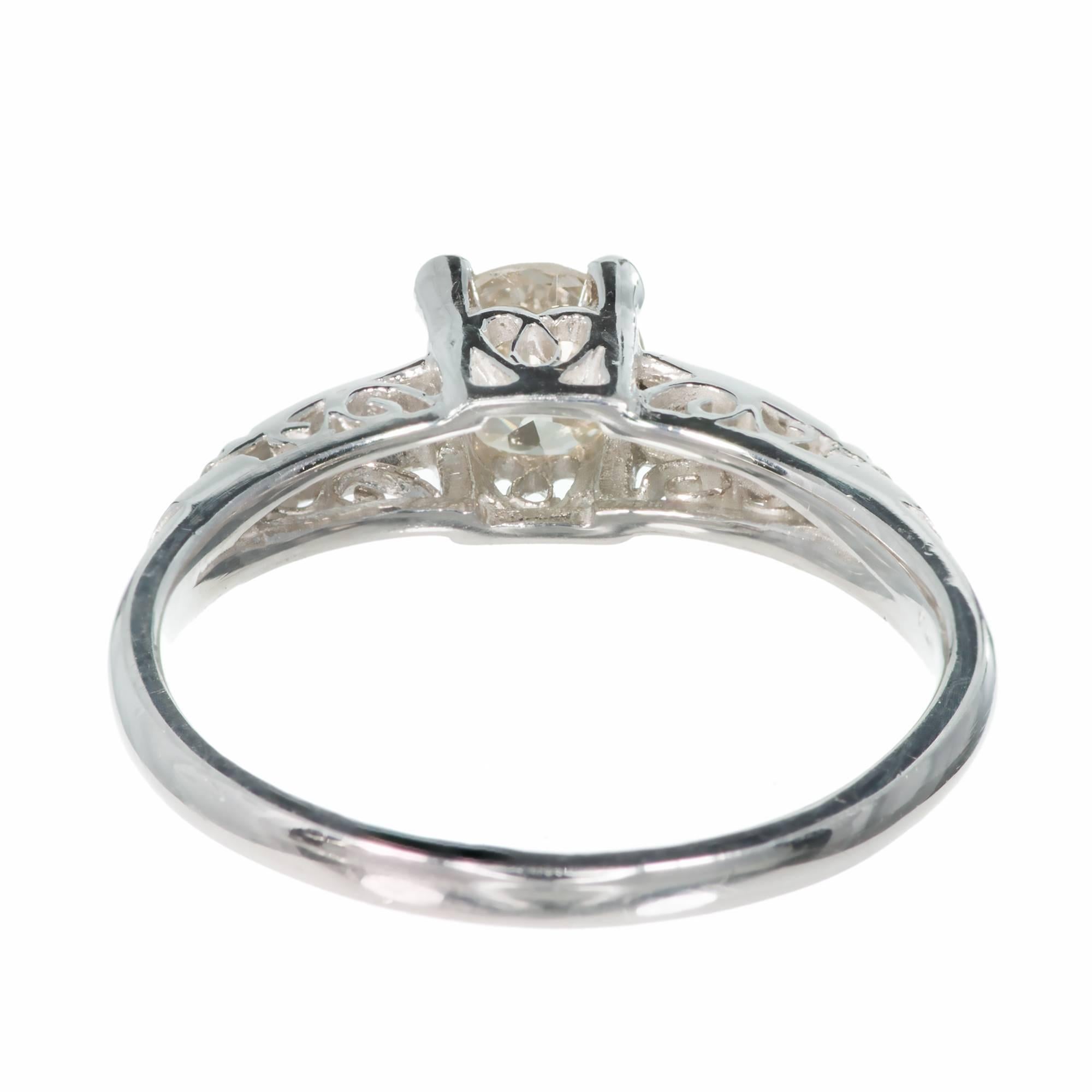 57 Karat Hellbrauner Diamant-Verlobungsring aus Platin im Art déco-Stil im Zustand „Gut“ im Angebot in Stamford, CT