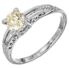 GIA Certified .57 Carat Old European Diamond Art Deco Platinum Engagement Ring