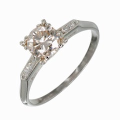 Vintage 1930s Art Deco Light Brown Round Cut Diamond Gold Engagement Ring