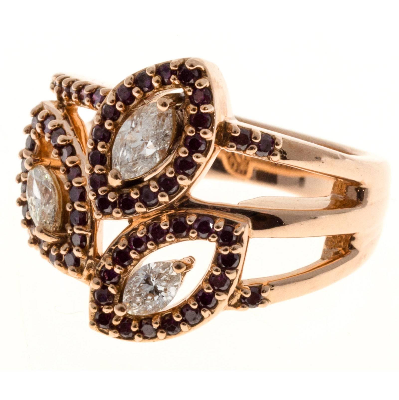 Marquise Cut Marquise Diamond Ruby Gold Ring 