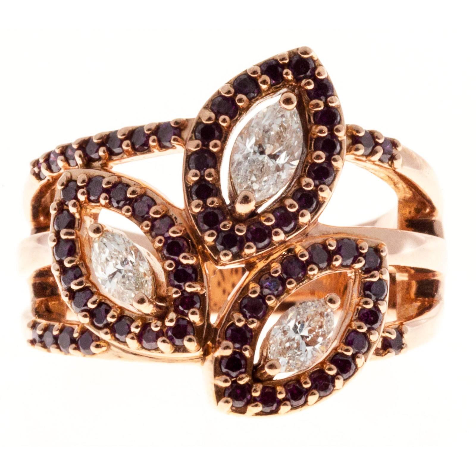 Marquise Diamond Ruby Gold Ring 