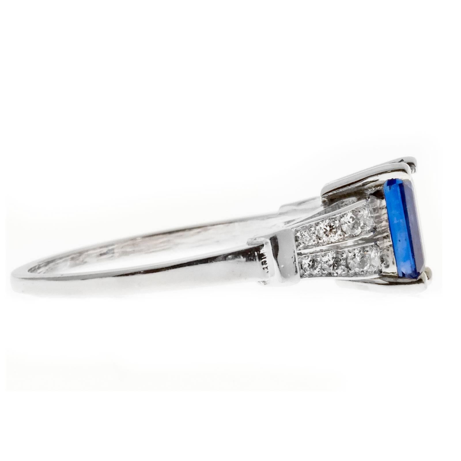 Art Deco Cornflower Blue Sapphire Diamond Platinum Gold Engagement Ring 1