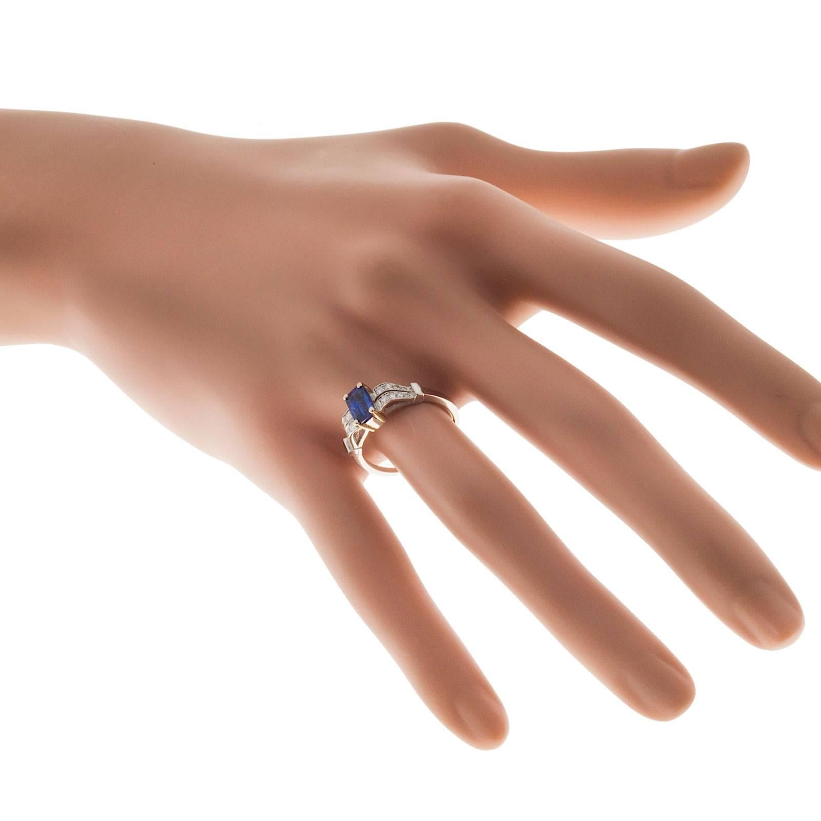 Art Deco Cornflower Blue Sapphire Diamond Platinum Gold Engagement Ring 3