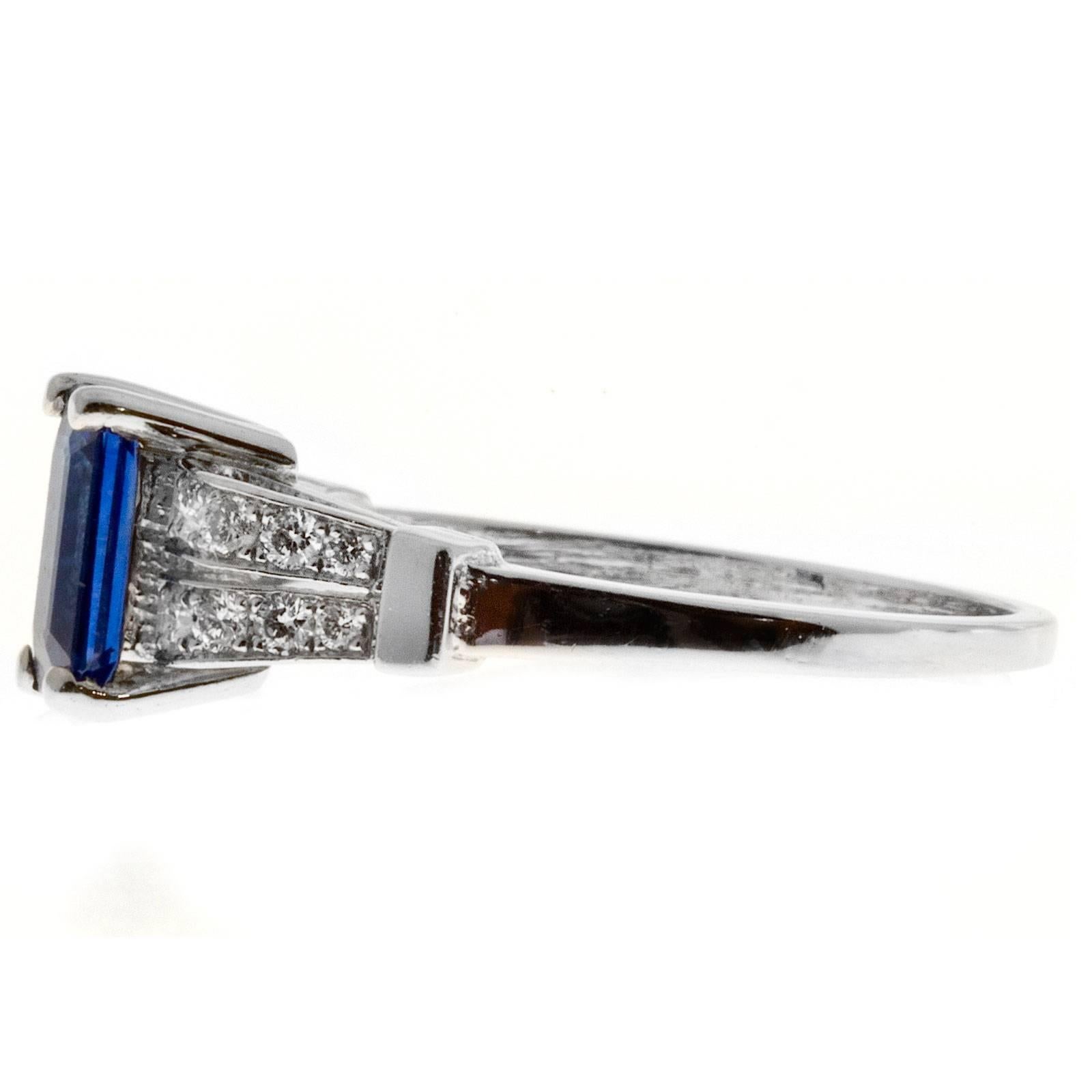 Women's Art Deco Cornflower Blue Sapphire Diamond Platinum Gold Engagement Ring