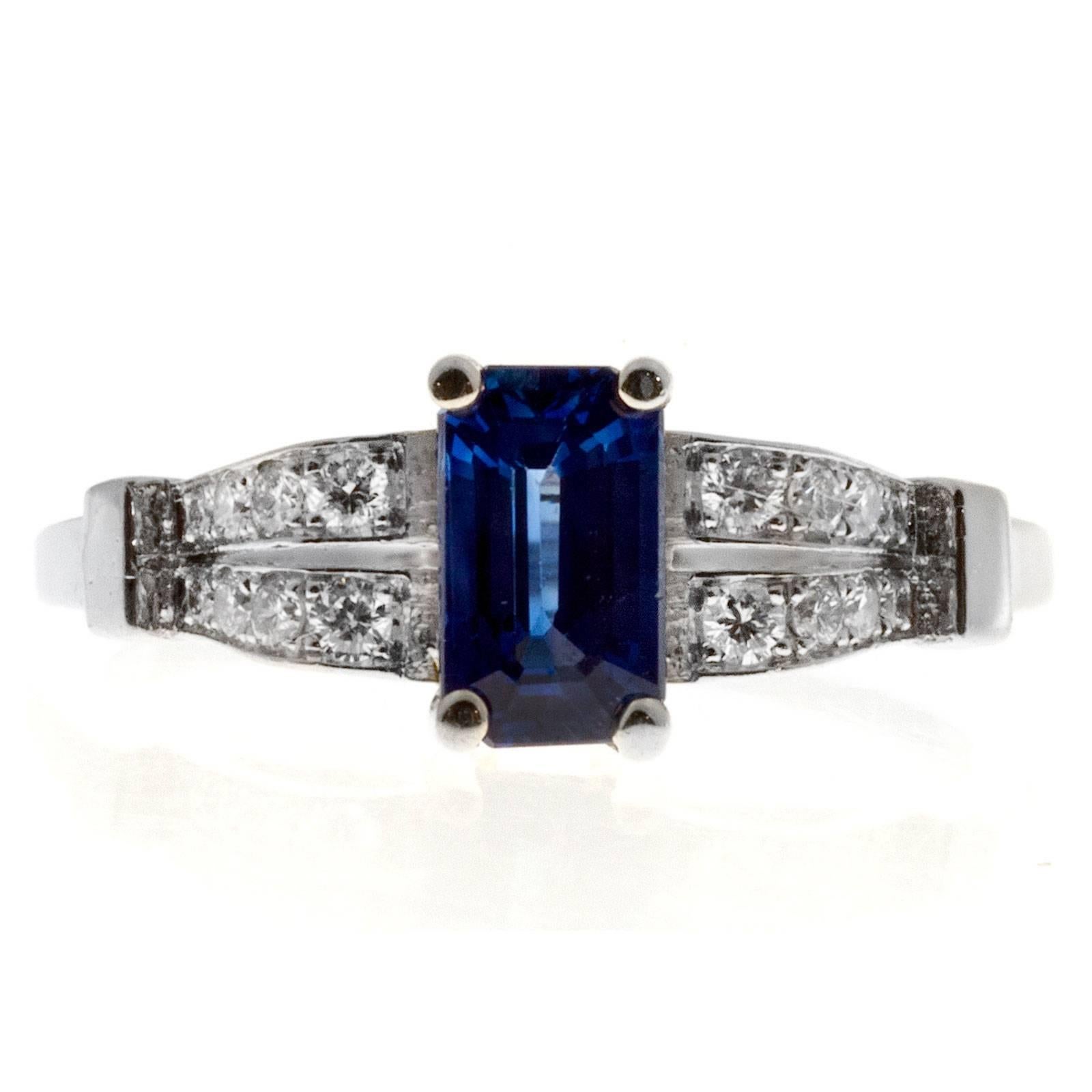 cornflower blue sapphire and diamond platinum with white gold prongs Art Deco engagement ring. Bright blue natural no heat Sapphire, set with 16. The ring is original 1920's Art Deco.

1 AGL certified # GB109112 natural no heat gem blue Sapphire