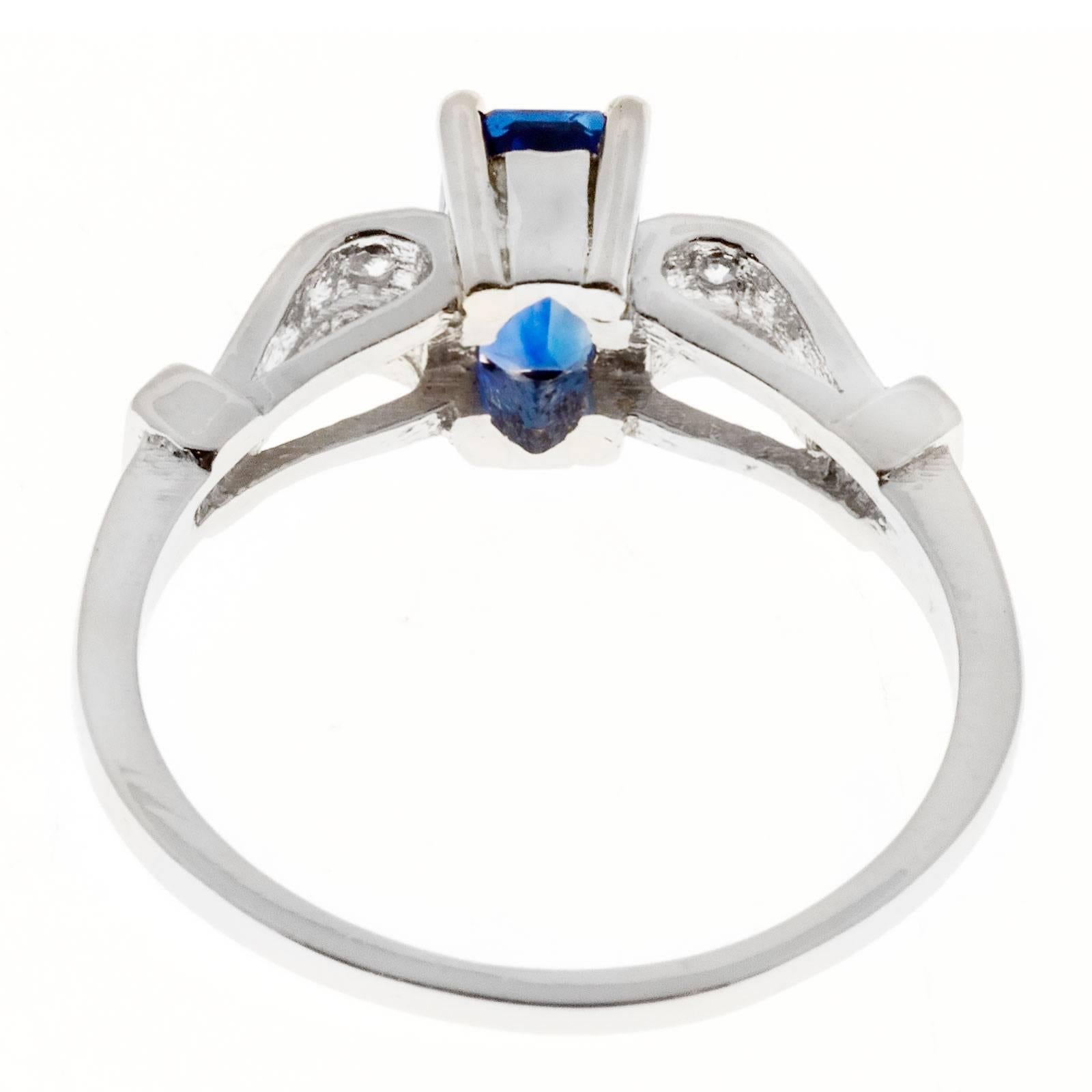 Art Deco Cornflower Blue Sapphire Diamond Platinum Gold Engagement Ring 2