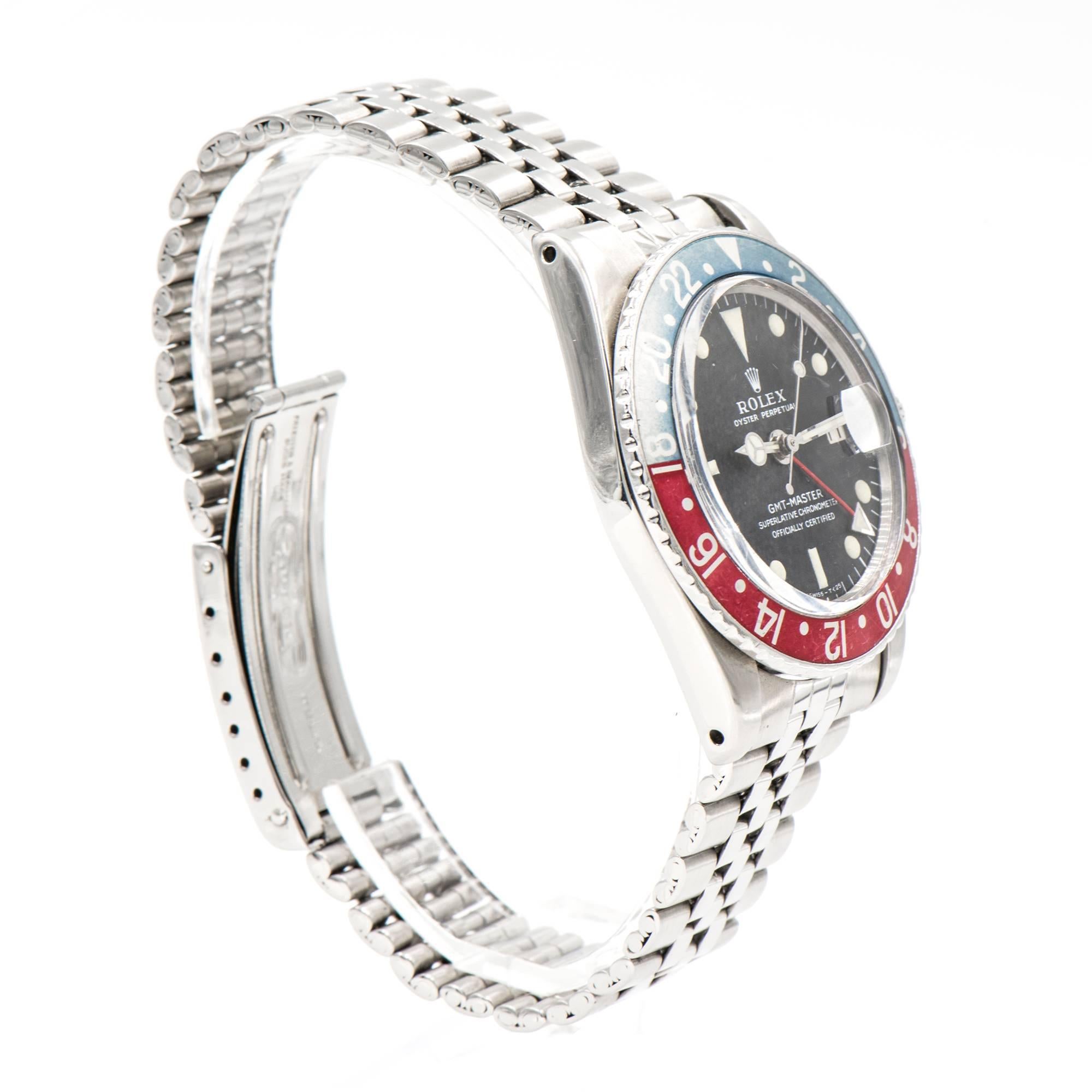 Rolex Stainless Steel GMT-Master Wristwatch Ref 1675 circa 1967 In Excellent Condition In Stamford, CT