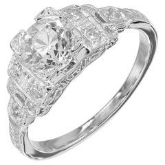 Anillo de Platino de Compromiso con Diamantes Art Decó de Corte Europeo Antiguo