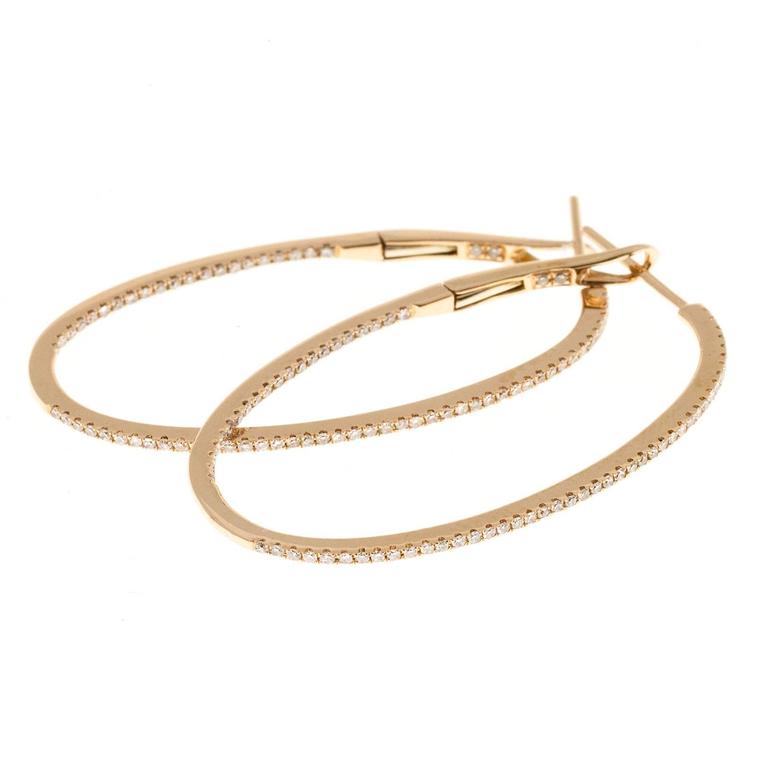 Diamond Oval Hoop Rose Gold Earrings For Sale at 1stdibs