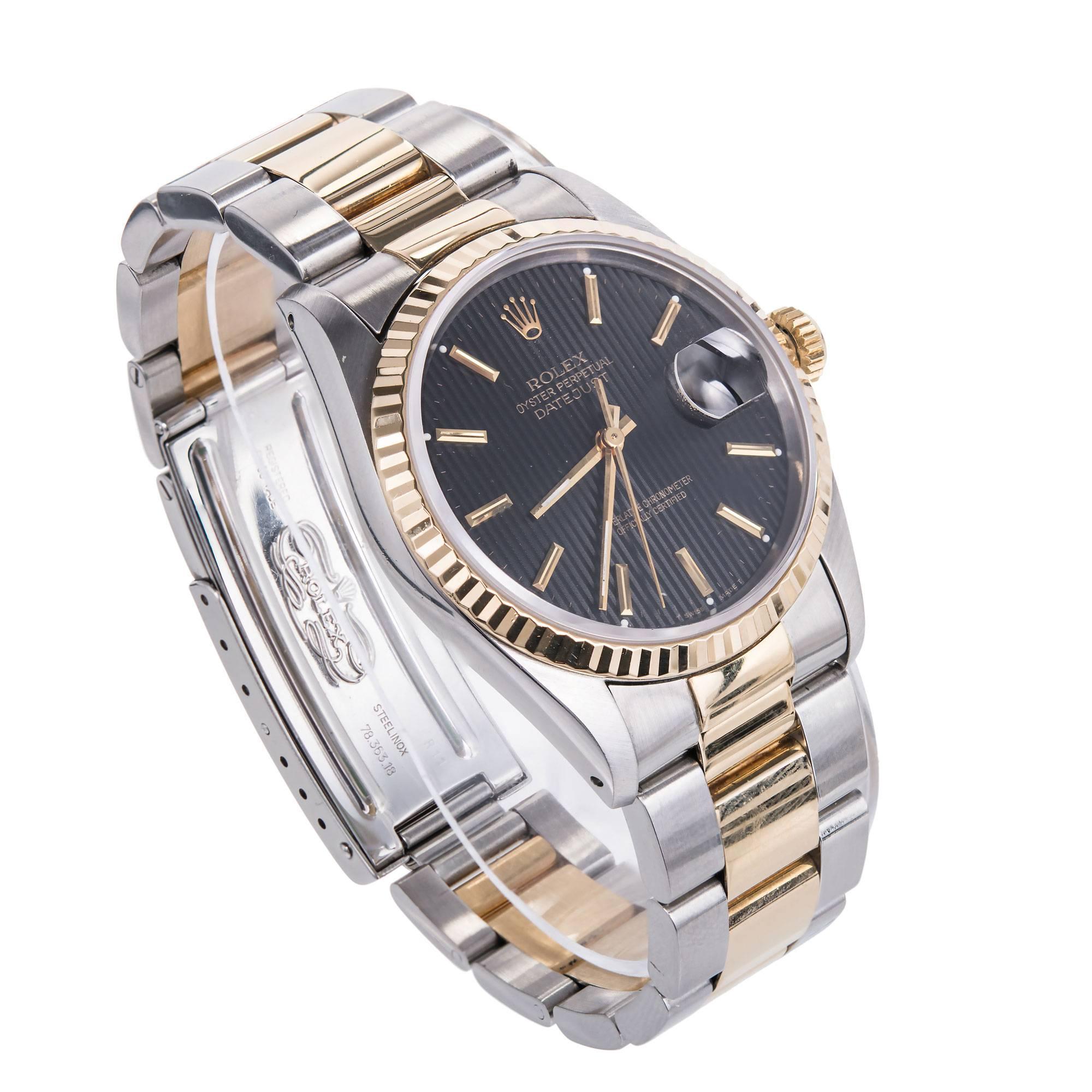 Rolex Stainless Steel Yellow Gold Datejust Wristwatch Ref 16233 circa 1991 In Good Condition In Stamford, CT
