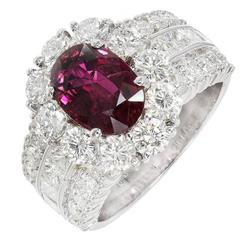 Bague de fiançailles en platine avec diamant et rubis des frères Hammerman