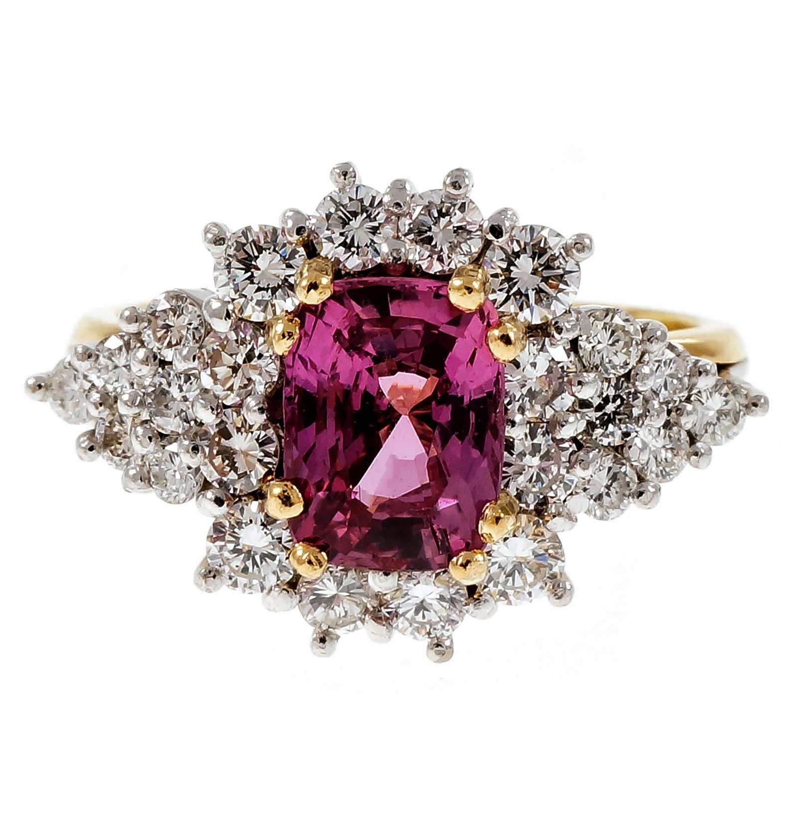 Natural Hot Pink Sapphire Diamond Gold Platinum Cocktail Engagement Ring