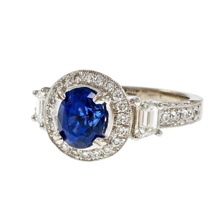 Natalie K Natural Sapphire Diamond Halo Engagement Platinum Ring For ...