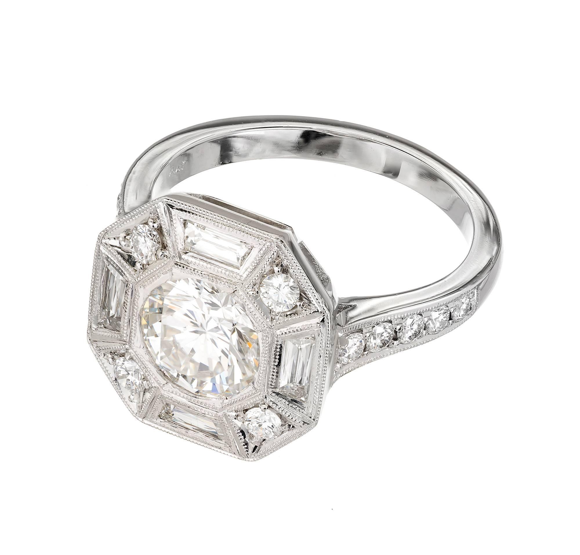 Round Cut GIA Certified Peter Suchy 1.26 Carat Diamond Octagonal Platinum Engagement Ring