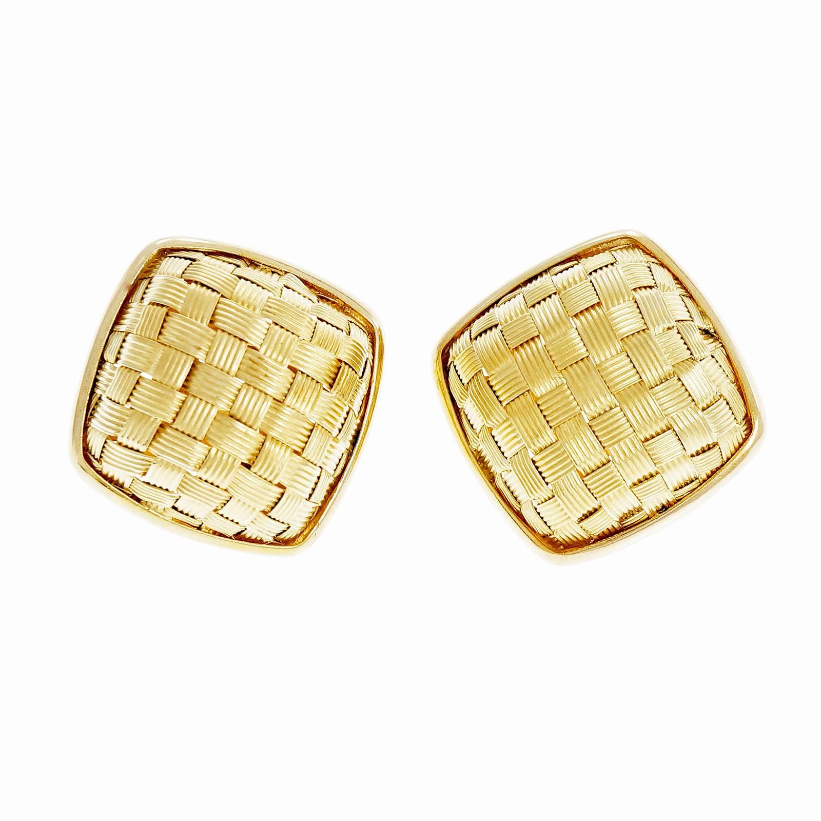 Gold Italian Basket Weave Domed Earrings For Sale at 1stDibs gold