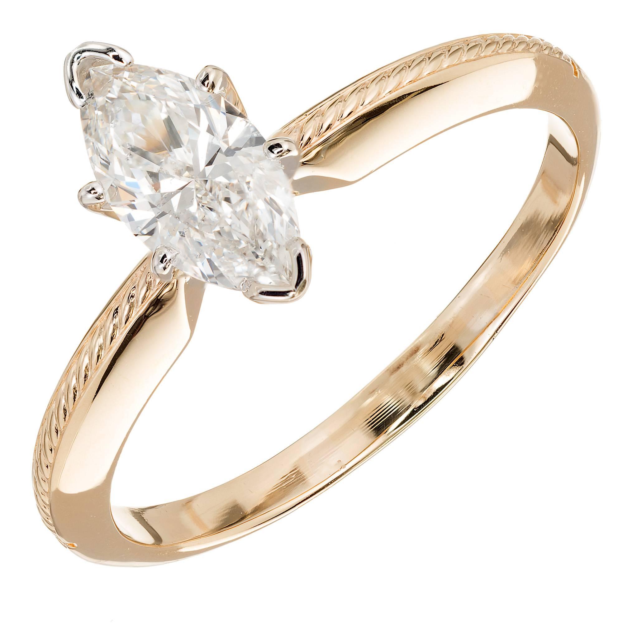 GIA Certified .80 Carat Marquise Diamond Solitaire Gold Engagement Ring