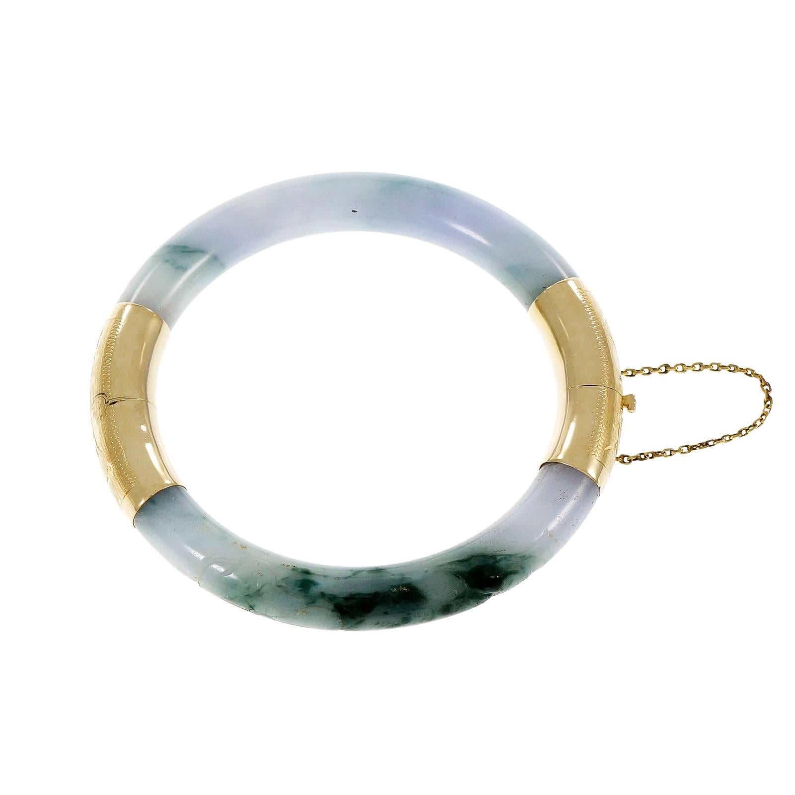 Natural Purple Green Jadeite Jade Gold Bangle Bracelet 1