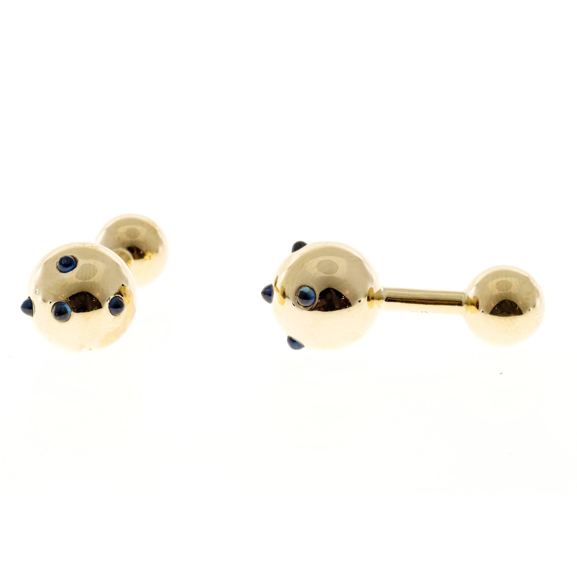 Cartier Cabochon Sapphire Yellow Gold Barbell Cufflinks In Good Condition In Stamford, CT