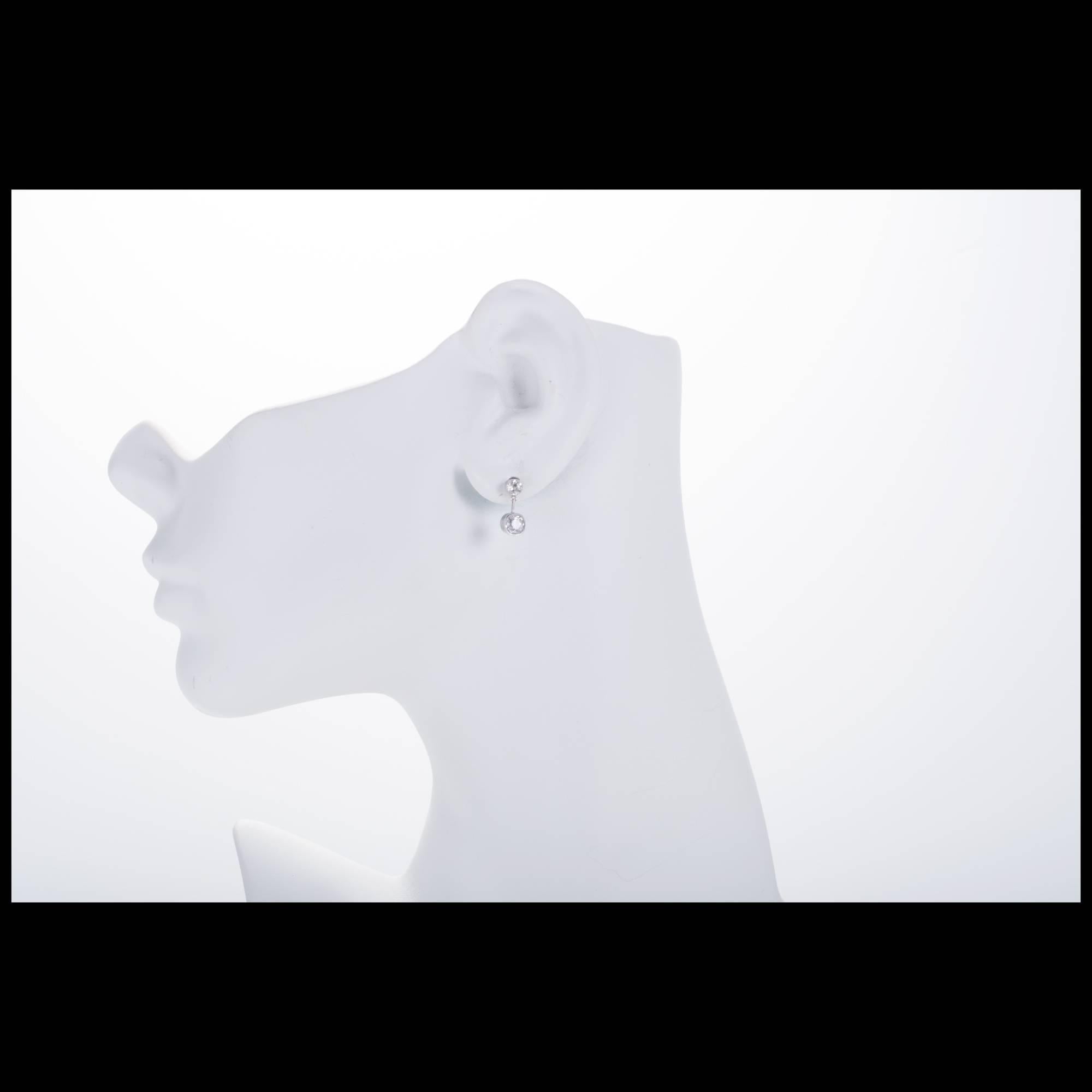 Women's EGL Certified 1.54 Carat Old Mine Diamonds Platinum Dangle Earrings