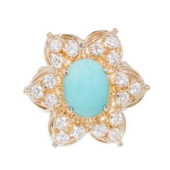 Natural Persian Turquoise Diamond Cocktail Ring 2