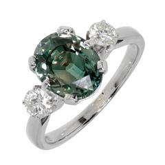 Blue Green Natural Sapphire Diamond Gold Engagement Ring