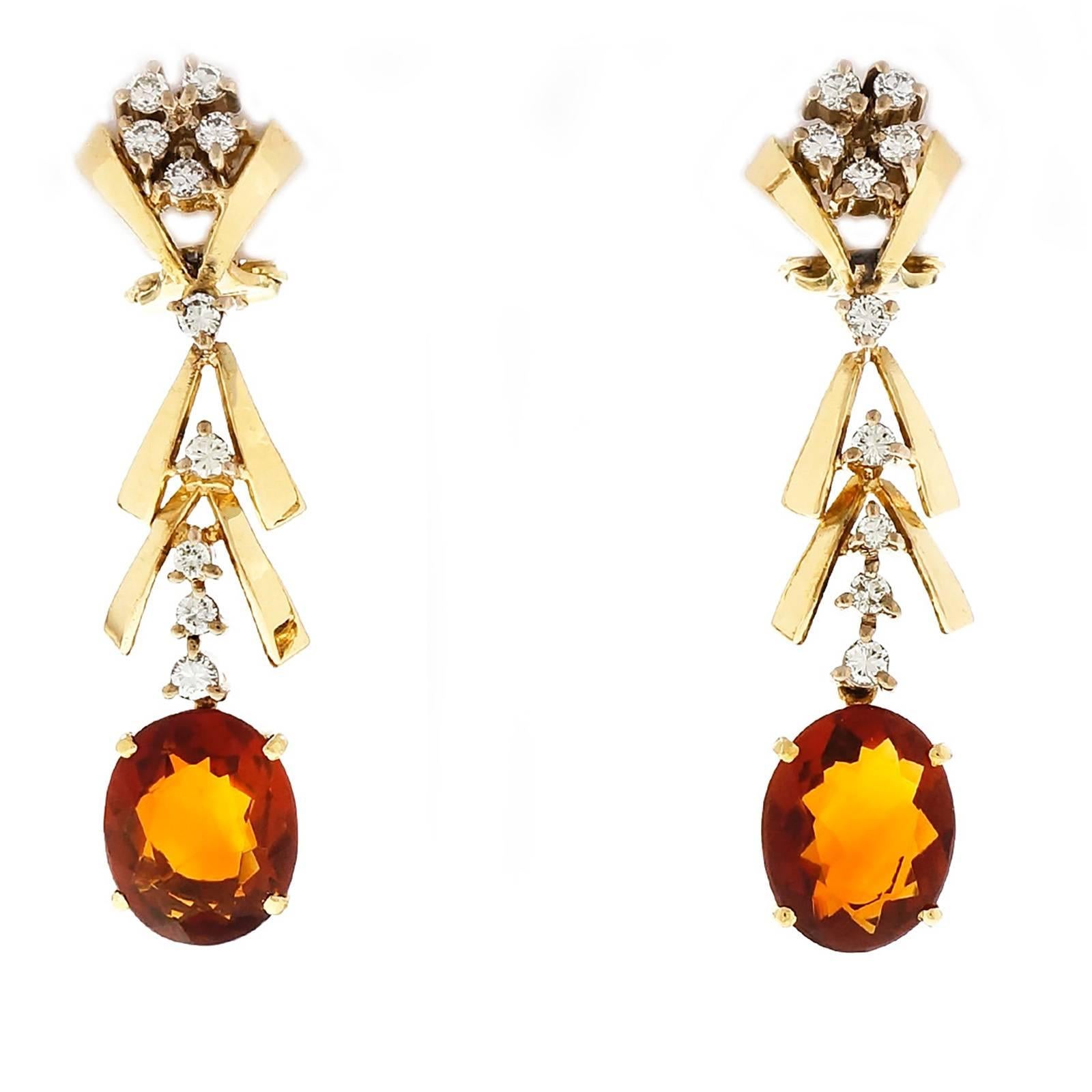 Madera Orange Citrine Diamond Gold Dangle Earrings