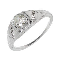 1930s Art Deco Old Mine Brilliant Cut Diamond Gold Engagement Ring