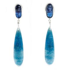 Peter Suchy Cyanite Quartz Trolleite Lazulite Gold Dangle Earrings 