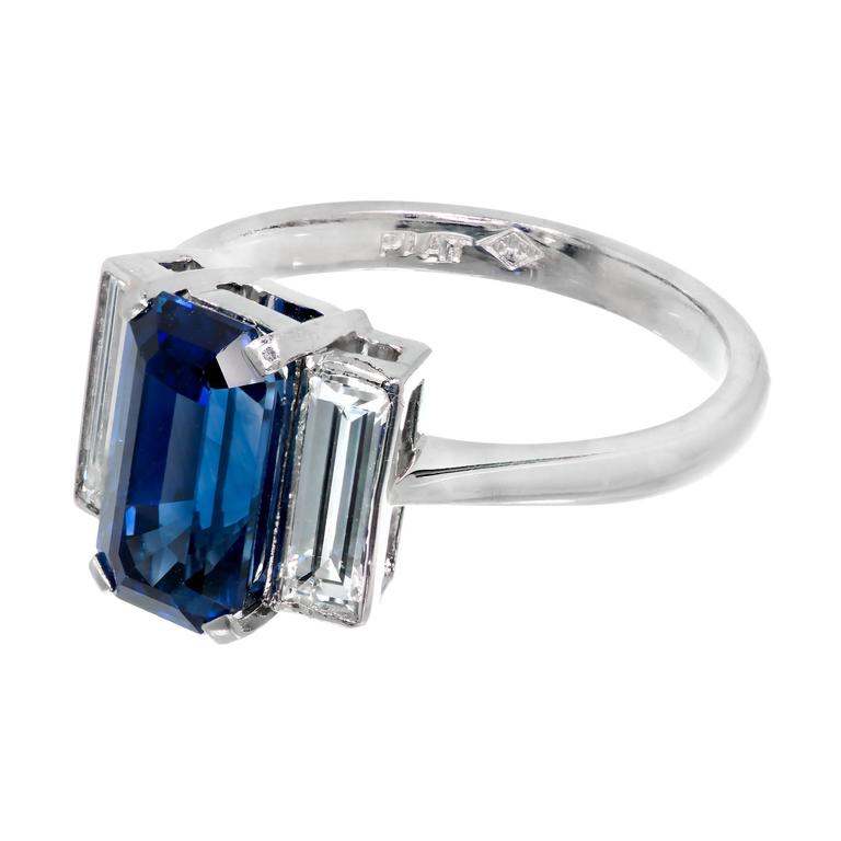 Emerald Cut Sapphire Diamond Platinum Three Stone Engagement Ring Emerald Cut Sapphire Diamond Platinum Three Stone Engagement Ring