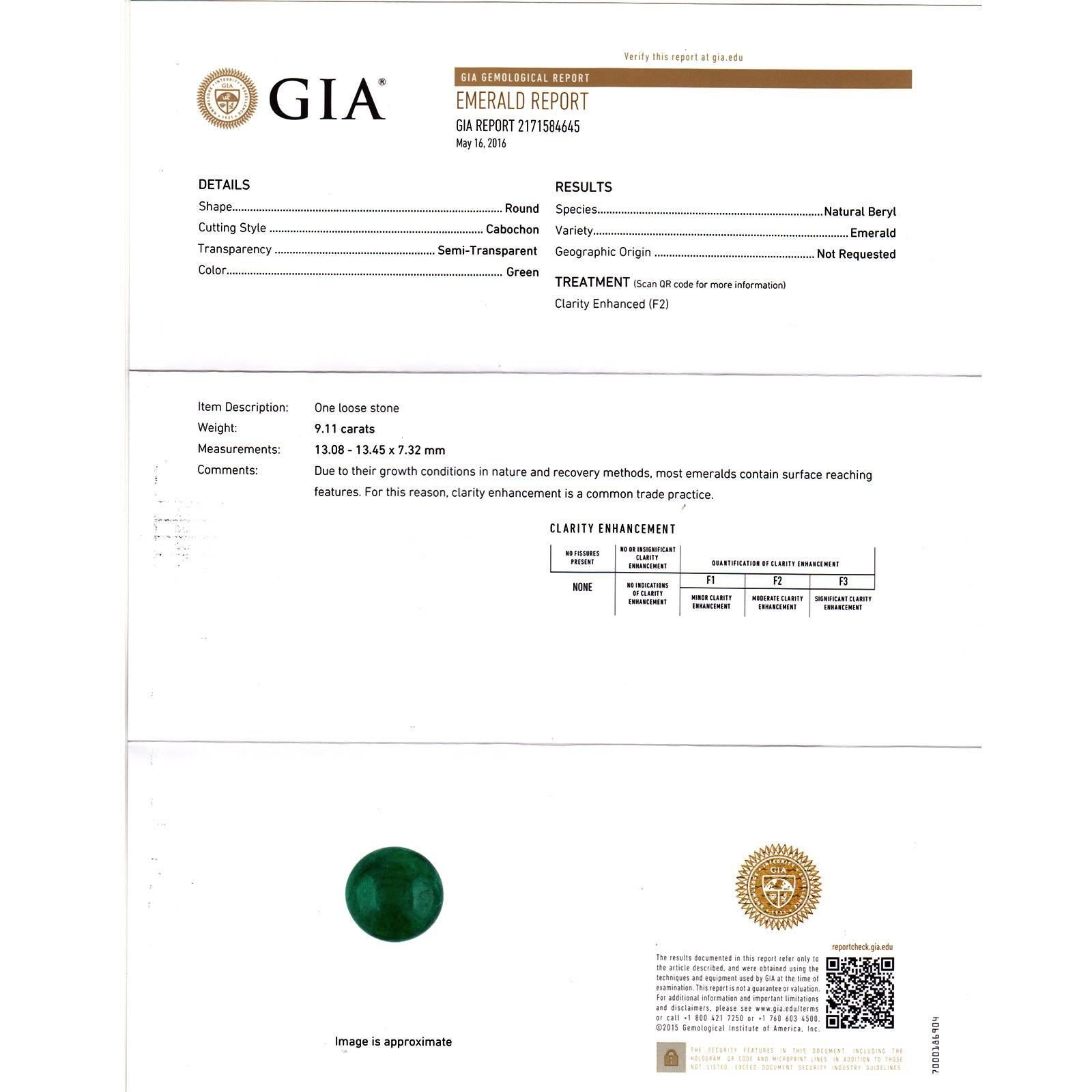 GIA-zertifizierter 9,11 Karat grüner Cabochon-Smaragd-Diamant-Kuppel-Gold-Cocktailring im Angebot 2