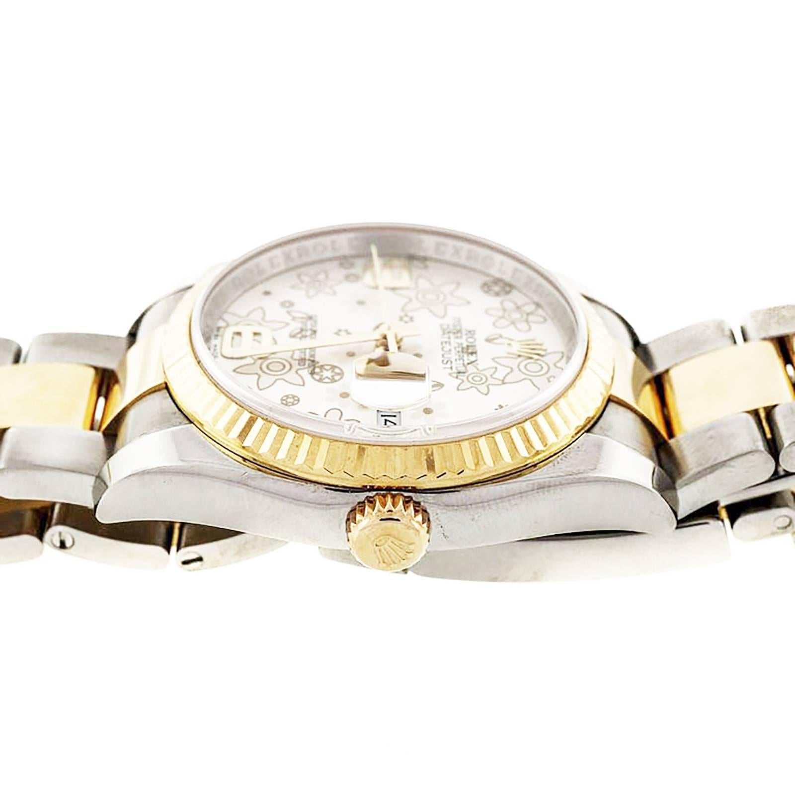 Women's or Men's Rolex Ladies Yellow Gold Stainless Steel Flower Datejust Wristwatch Ref 116233 