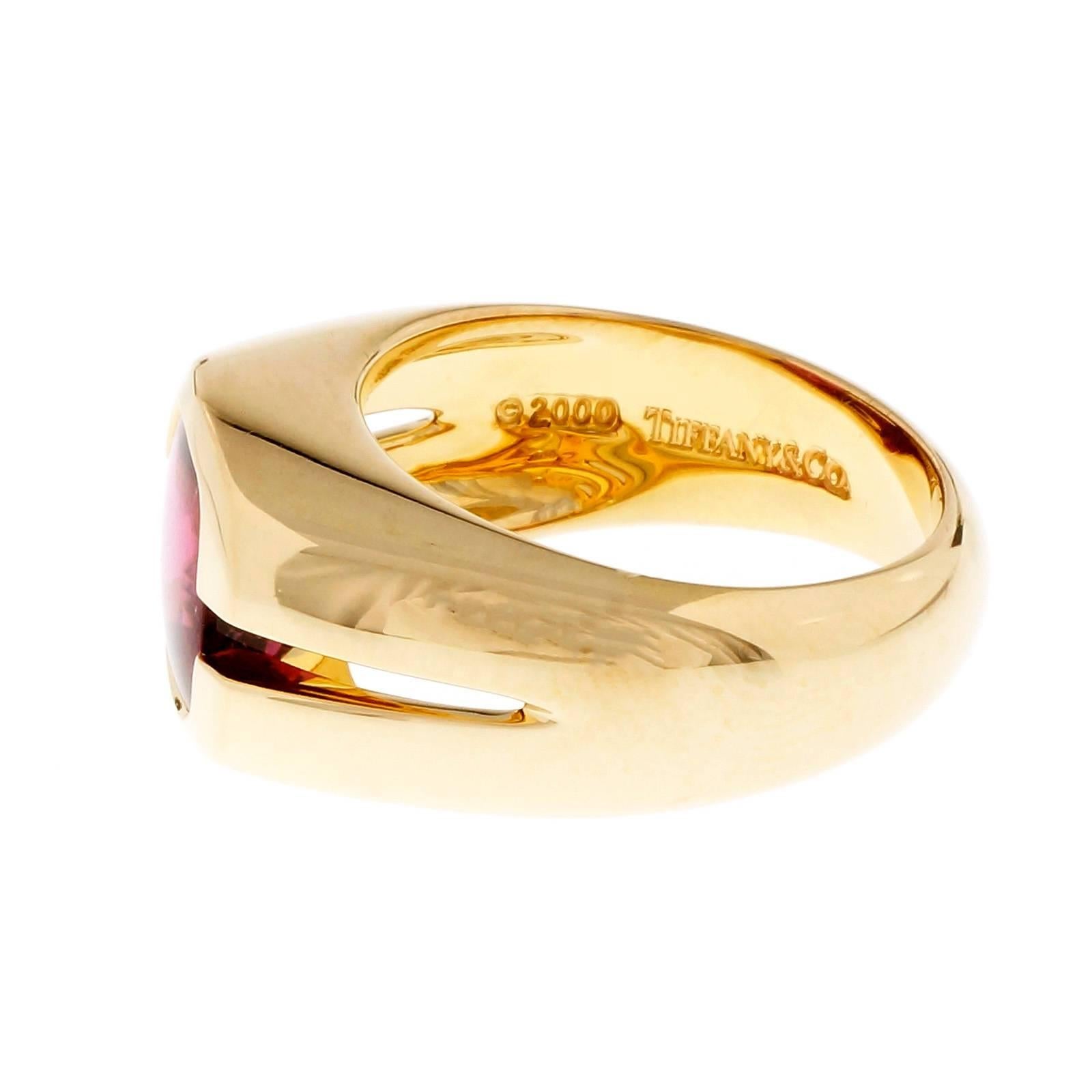 Tiffany & Co. Cushion Pink Tourmaline Gold Ring  In Good Condition In Stamford, CT