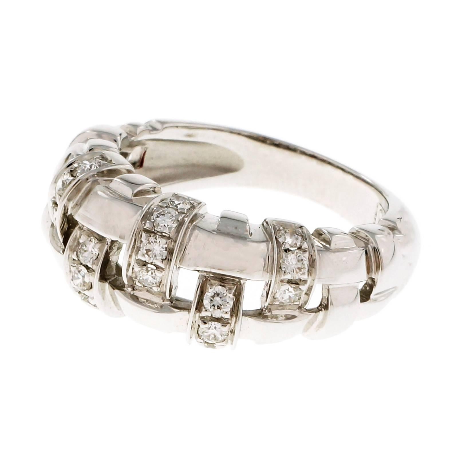 Tiffany & Co. Diamond Basket Weave Gold Ring