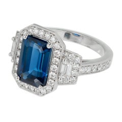 Peter Suchy GIA 3.88 Carat Sapphire Halo Diamond Platinum Engagement Ring