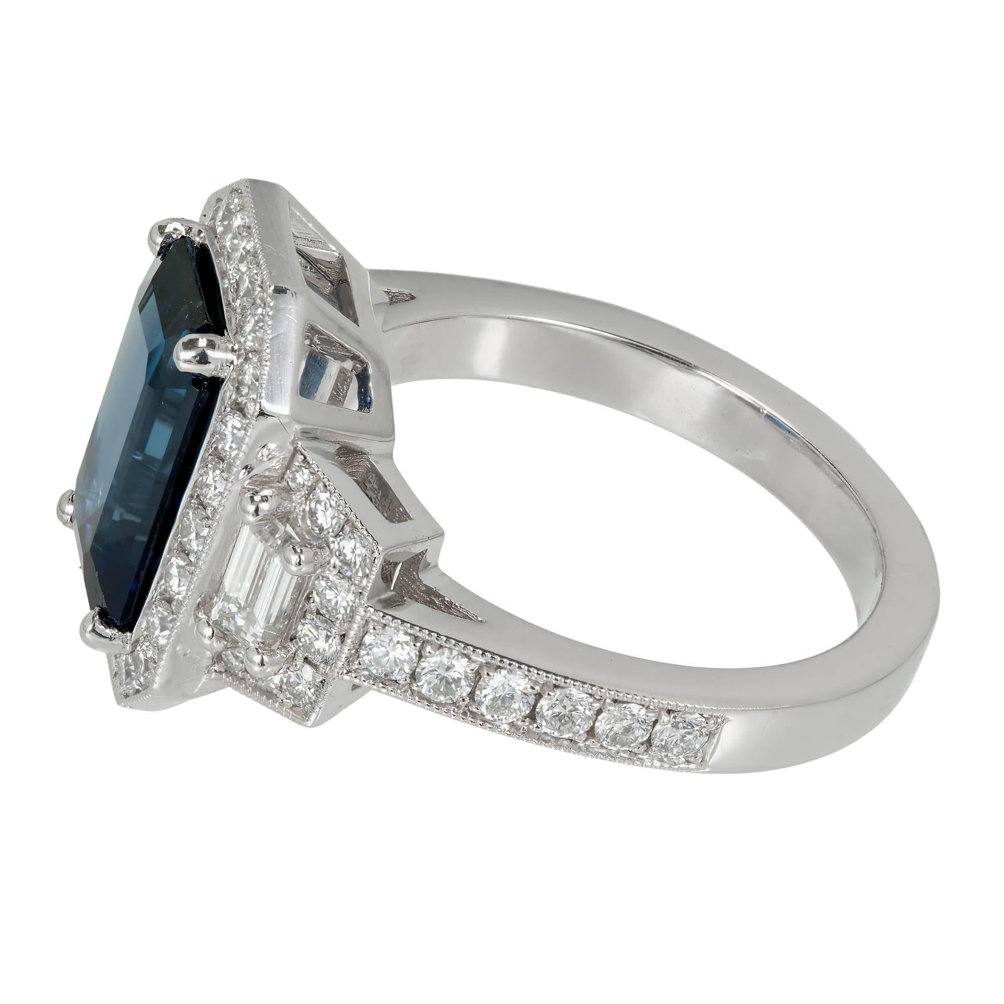 Peter Suchy GIA 3.88 Carat Sapphire Halo Diamond Platinum Engagement Ring In Excellent Condition For Sale In Stamford, CT