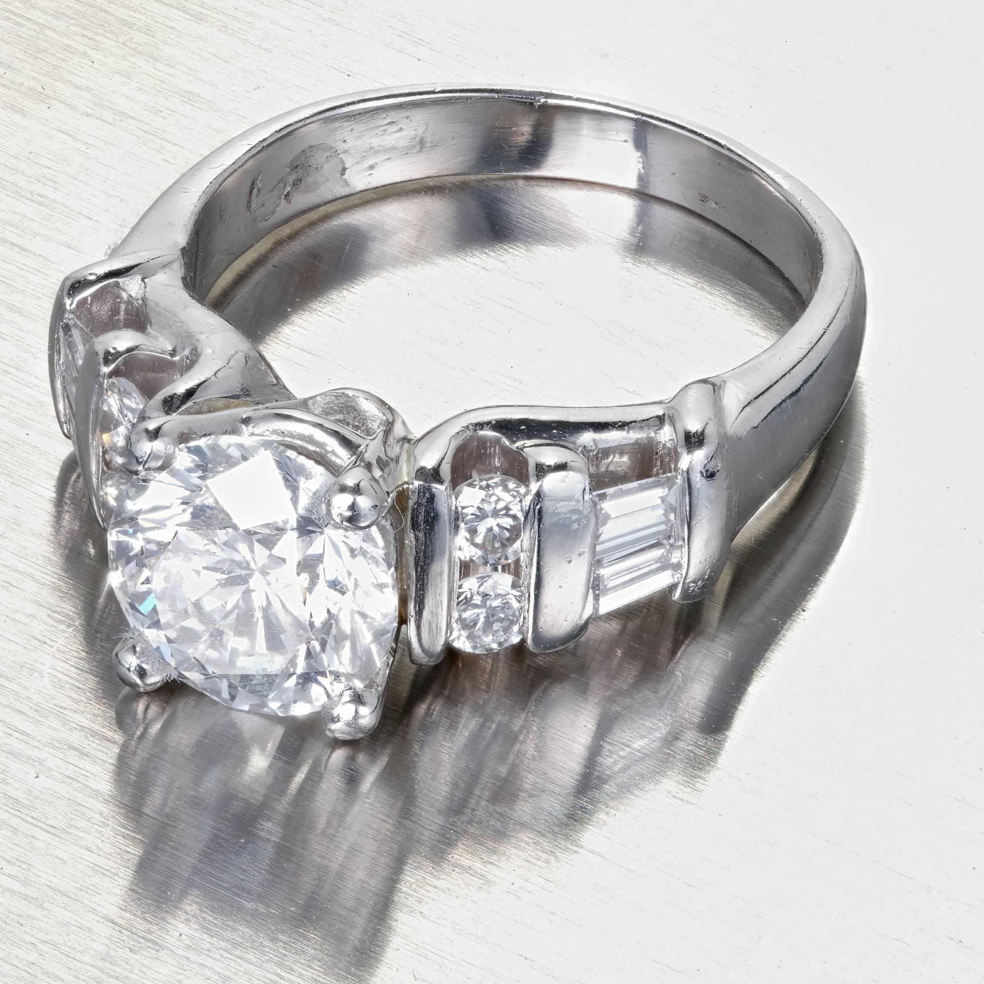 Round Cut EGL Certified 2.00 Carat Round Baguette Diamond Platinum Ring
