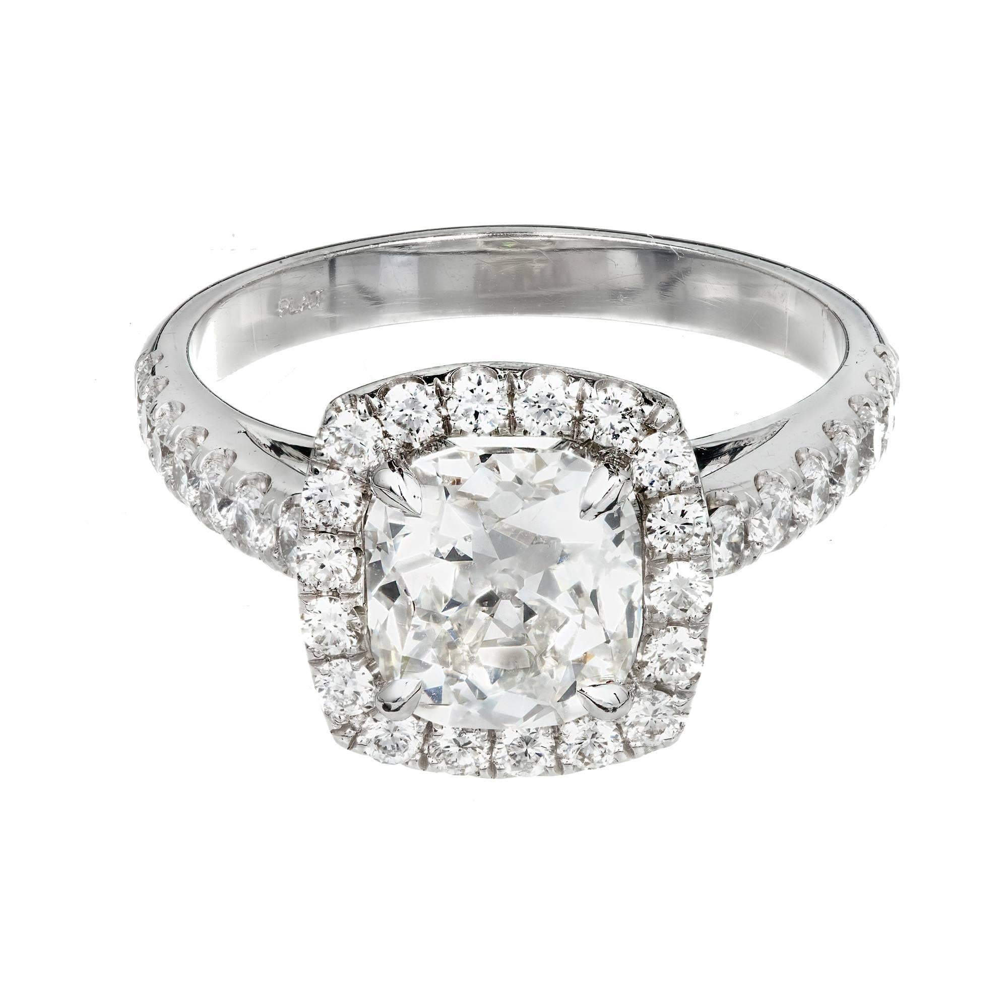 Old Mine Cut Peter Suchy GIA Certified 1.81 Carat Diamond Halo Platinum Engagement Ring For Sale