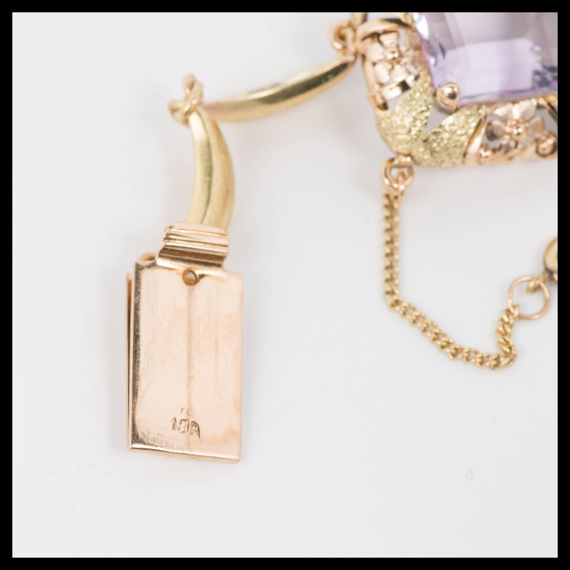 Emerald Cut 111.11 Carat Amethyst Art Deco Rose Green Gold Necklace For Sale