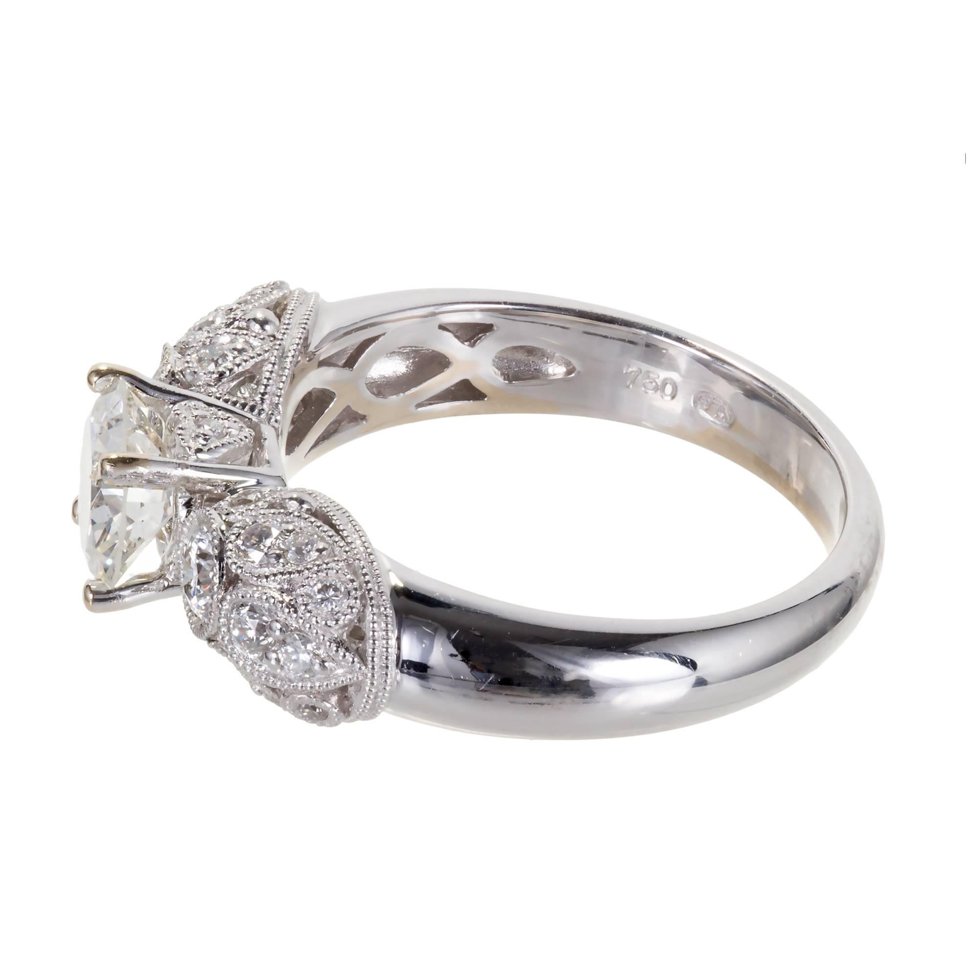 Art Deco GIA Certified .81 Carat Diamond Pave Gold Engagement Ring For Sale