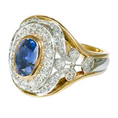 GIA Certified 2.60 Carat Sapphire Diamond Yellow Gold Platinum Cocktail Ring 11