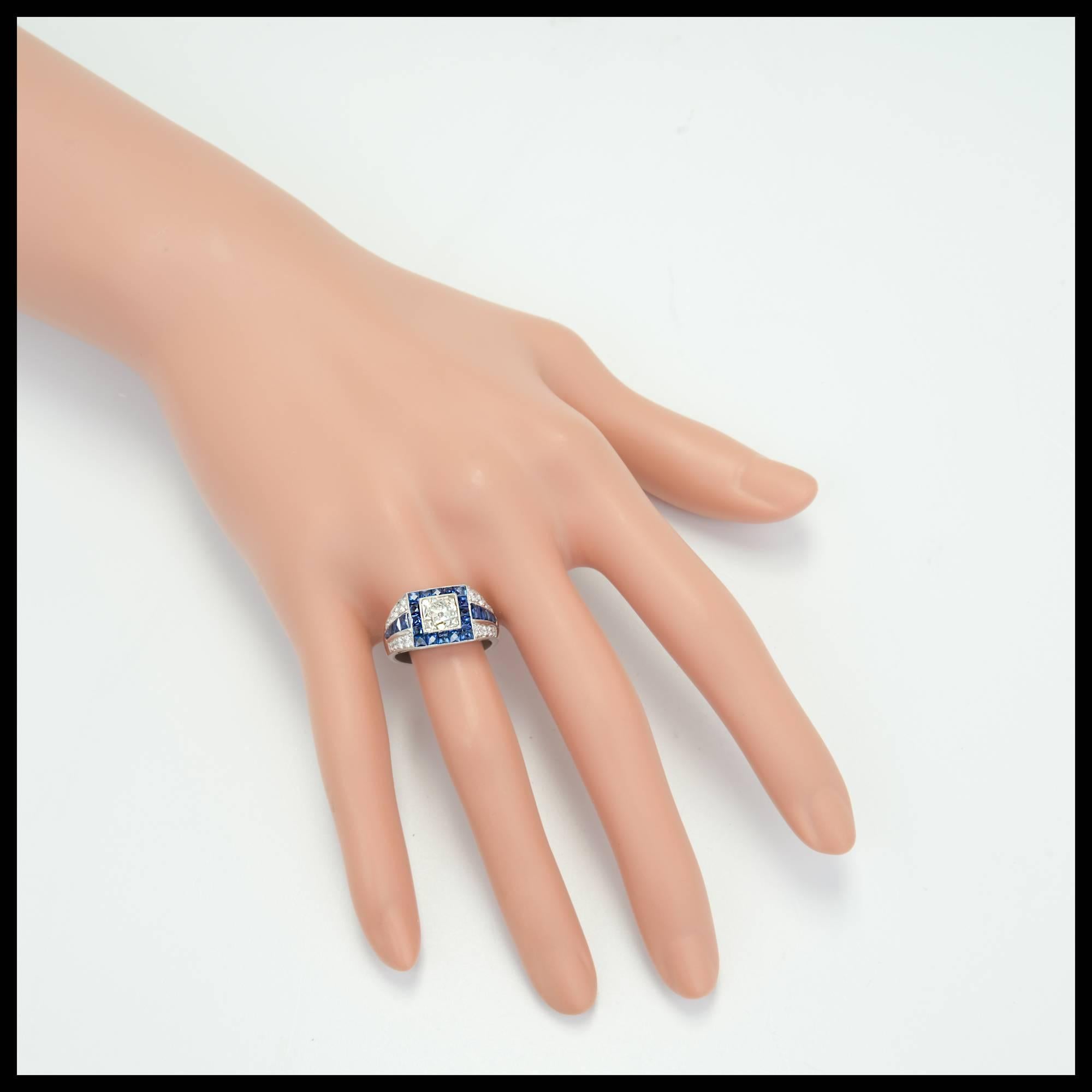 EGL-zertifizierter Platin-Verlobungsring mit 1,48 Karat Art Deco Saphir und Diamant im Zustand „Hervorragend“ im Angebot in Stamford, CT
