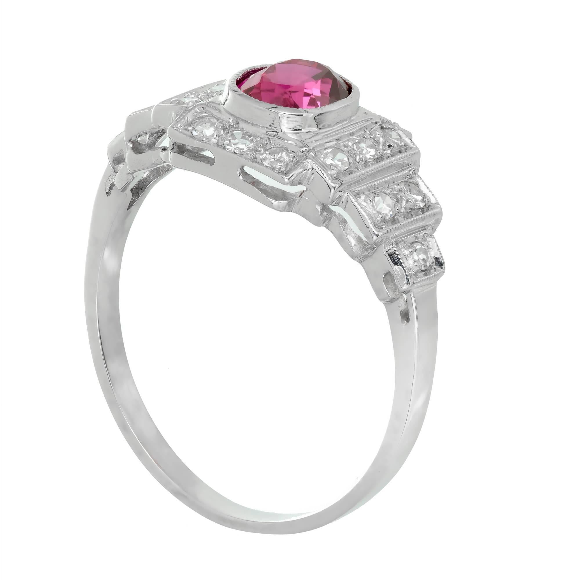 Women's Art Deco GIA Certified 1.04 Carat Natural Ruby Diamond Platinum Engagement Ring For Sale